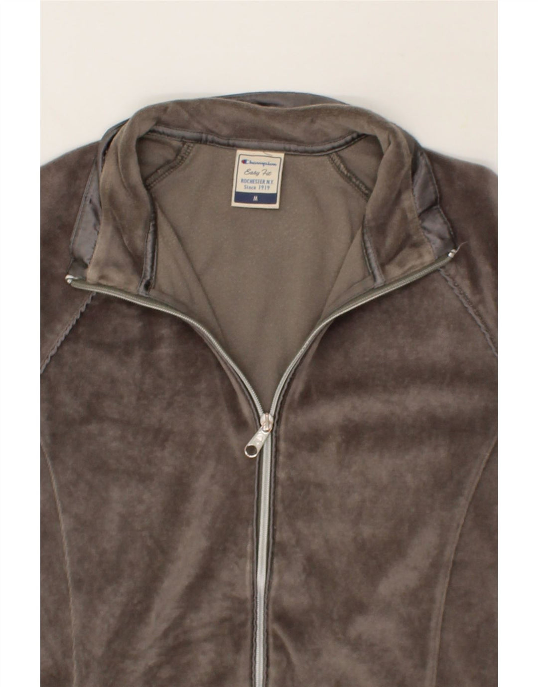 CHAMPION Womens Easy Fit Velour Tracksuit Top Jacket UK 14 Medium Grey Vintage Champion and Second-Hand Champion from Messina Hembry 
