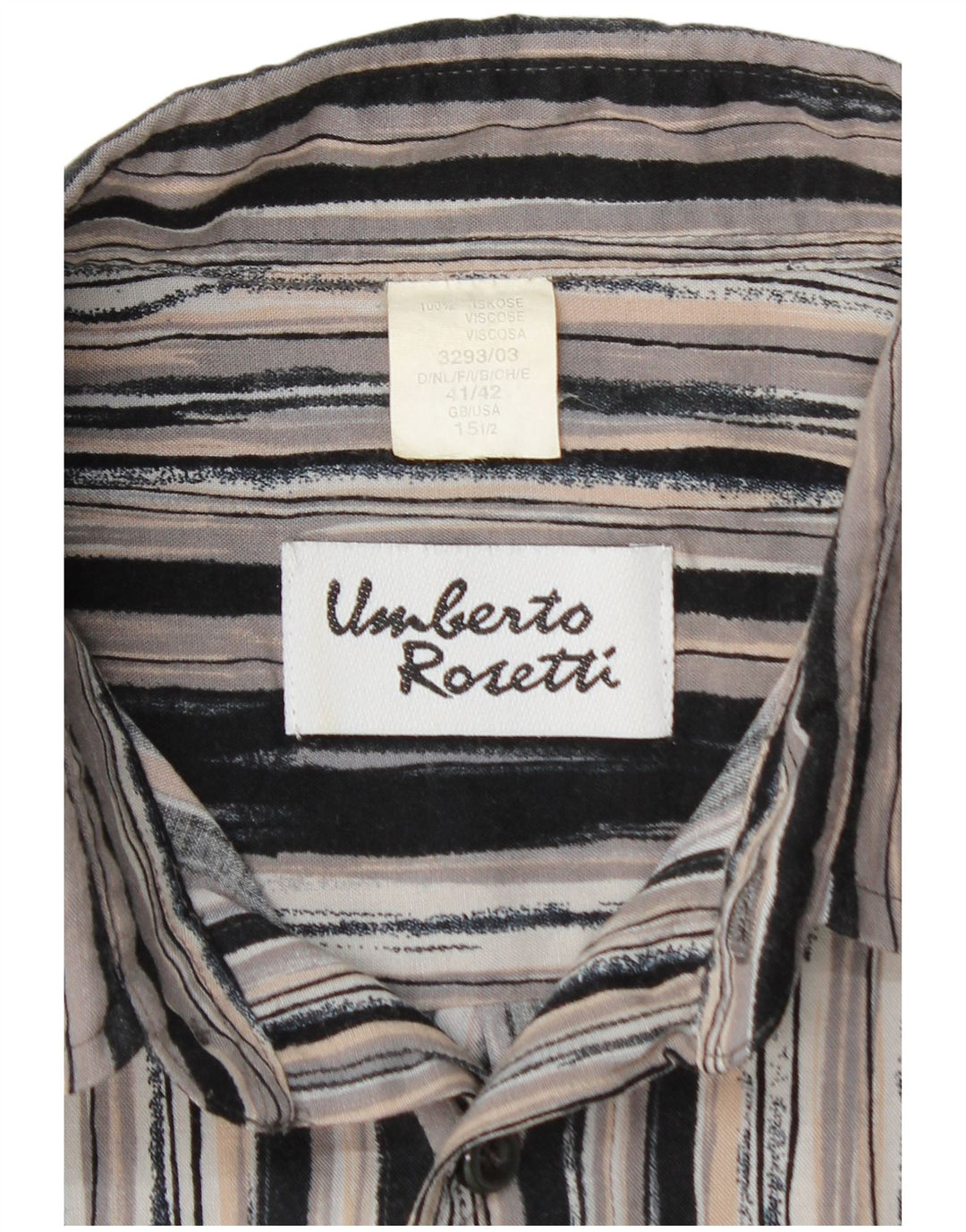 UMBERTO ROSETTI Herren-Overshirt-Hemd, Größe 15 1/2, mittelgrau gestreift