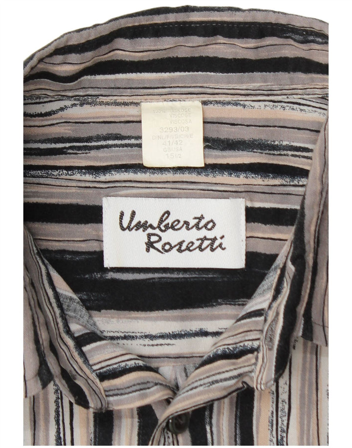 UMBERTO ROSETTI Herren-Overshirt-Hemd, Größe 15 1/2, mittelgrau gestreift