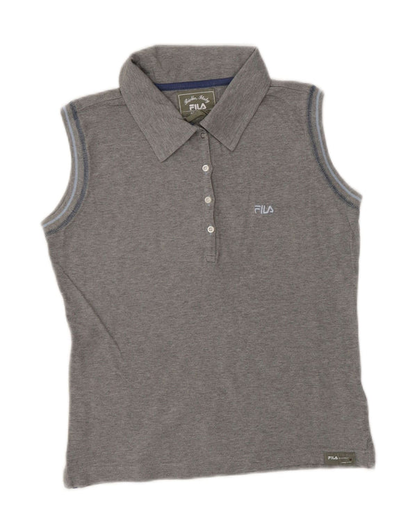 FILA Damen Crop Ärmelloses Poloshirt UK 10 Small Grau Baumwolle