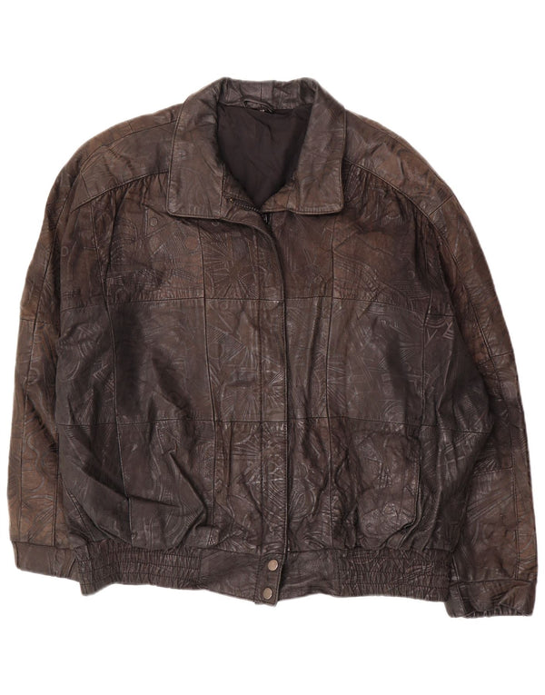 VINTAGE Damen-Übergroße Jacke EU 38 Mittelbraunes geometrisches Leder