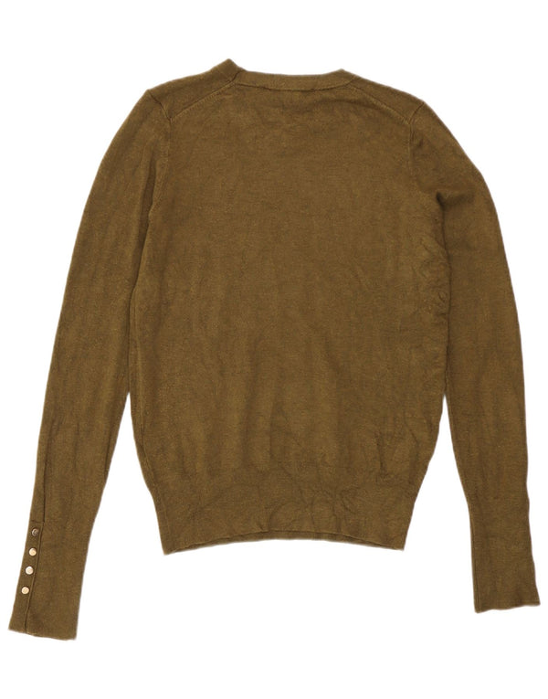 Zara Damen-Pullover mit Rundhalsausschnitt, UK 10, kleine Khaki-Viskose