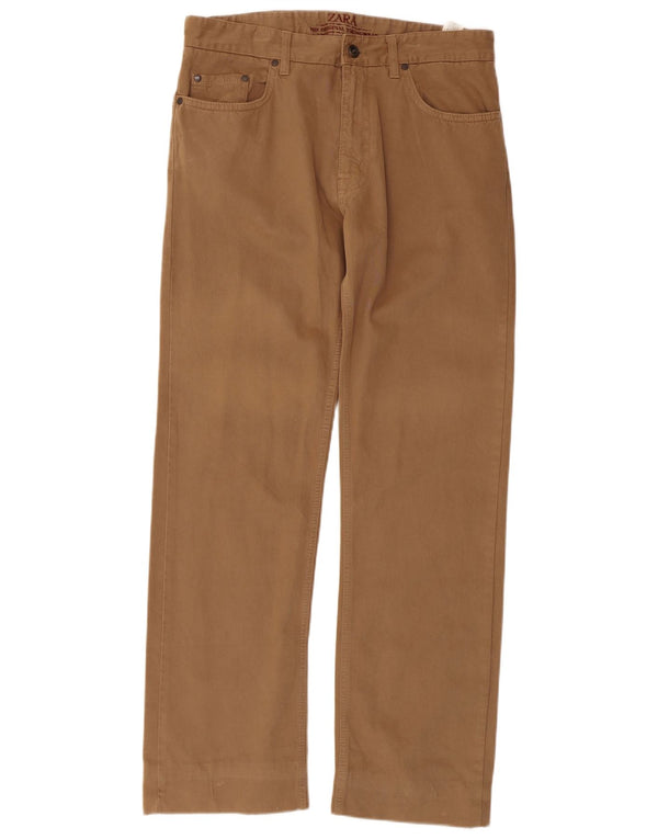 Zara Mens Straight Casual Trousers EU 42 Large W32 L30 Beige Cotton