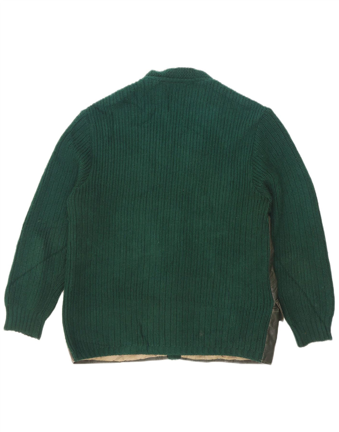 Vintage Herren Leder Cardigan Pullover EU 50 Mittelgrün