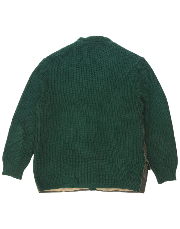 Vintage Herren Leder Cardigan Pullover EU 50 Mittelgrün