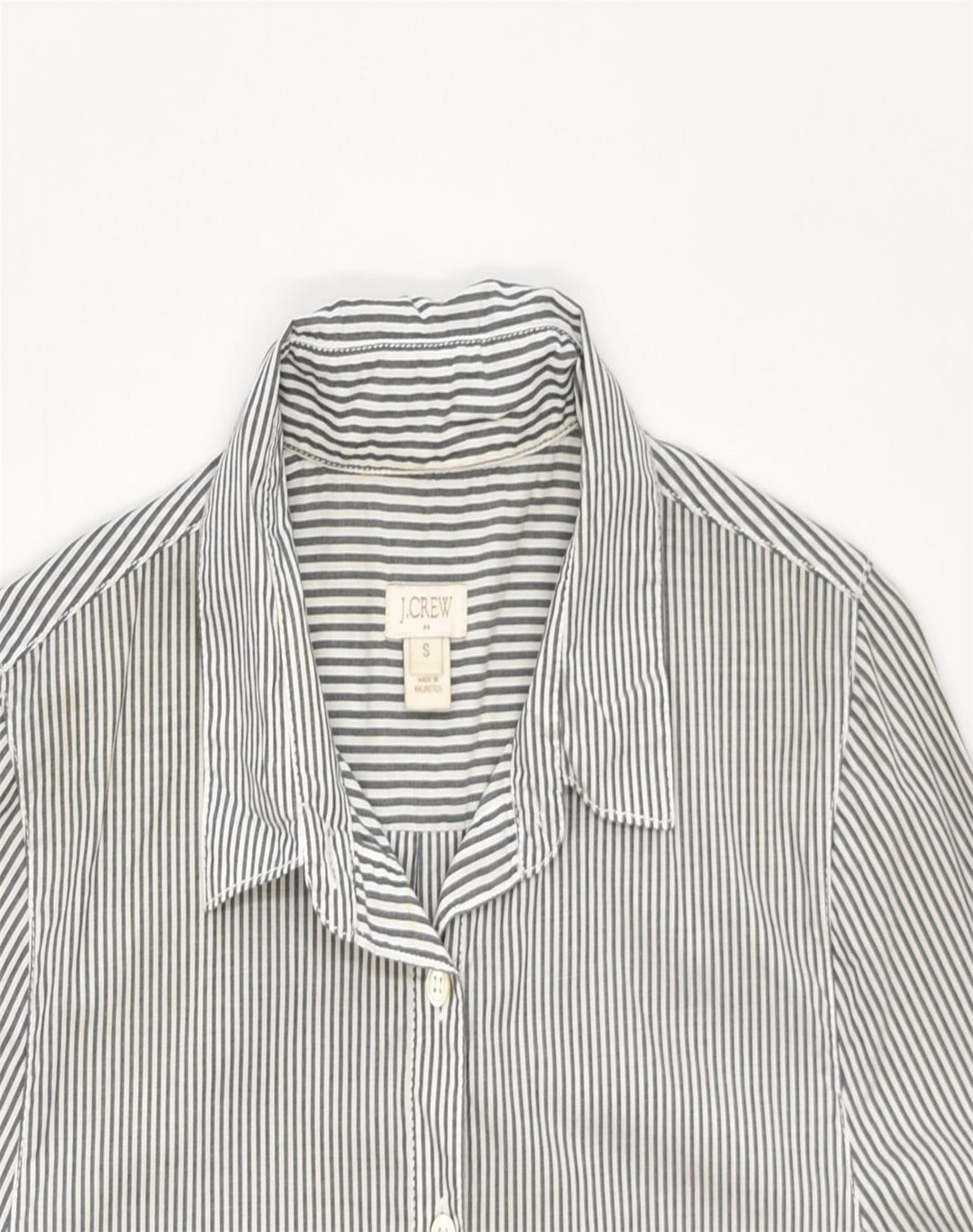J. CREW Womens Pullover Shirt UK 10 Small Grey Pinstripe Cotton | Vintage | Thrift | Second-Hand | Used Clothing | Messina Hembry 