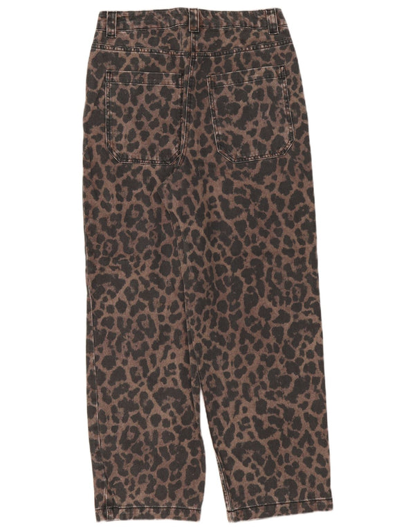 Topshop Damen Tapered Jeans UK 12 Medium W32 L29 Braun Baumwolle mit Animal-Print