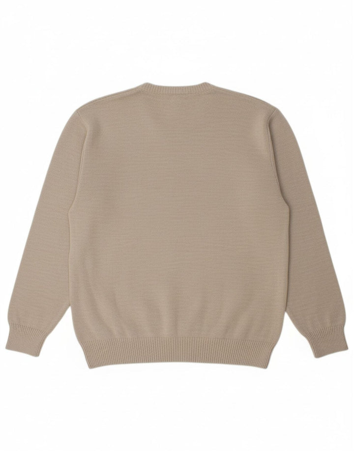 A.W.DUNMORE Mens V-Neck Jumper Sweater Large Beige Geometric Wool