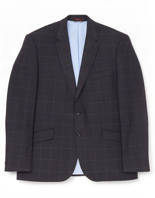 Marks & Spencer Herren 2-Knopf-Blazerjacke UK 44 XL Marineblau kariertes Leinen