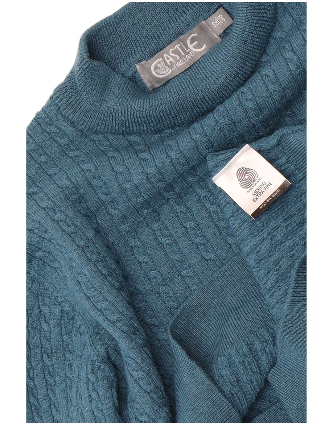 Castle Womens Crop Rollkragenpullover Pullover UK 12 Mittelblaue Merinowolle