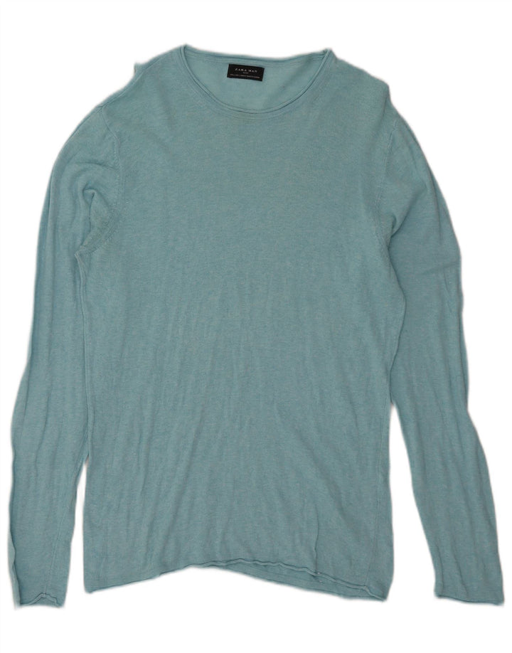 Zara Herren-Pullover mit Rundhalsausschnitt, Größe L, Blau