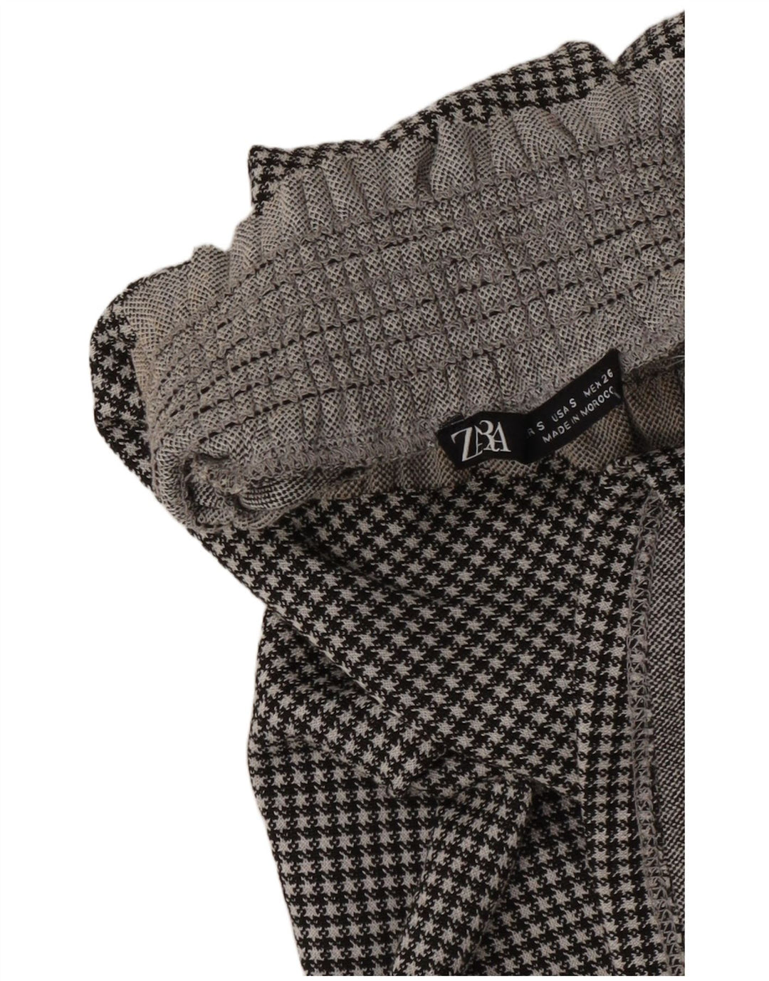 Zara Damen Crop Bluse Top UK 10 Small Black Houndstooth