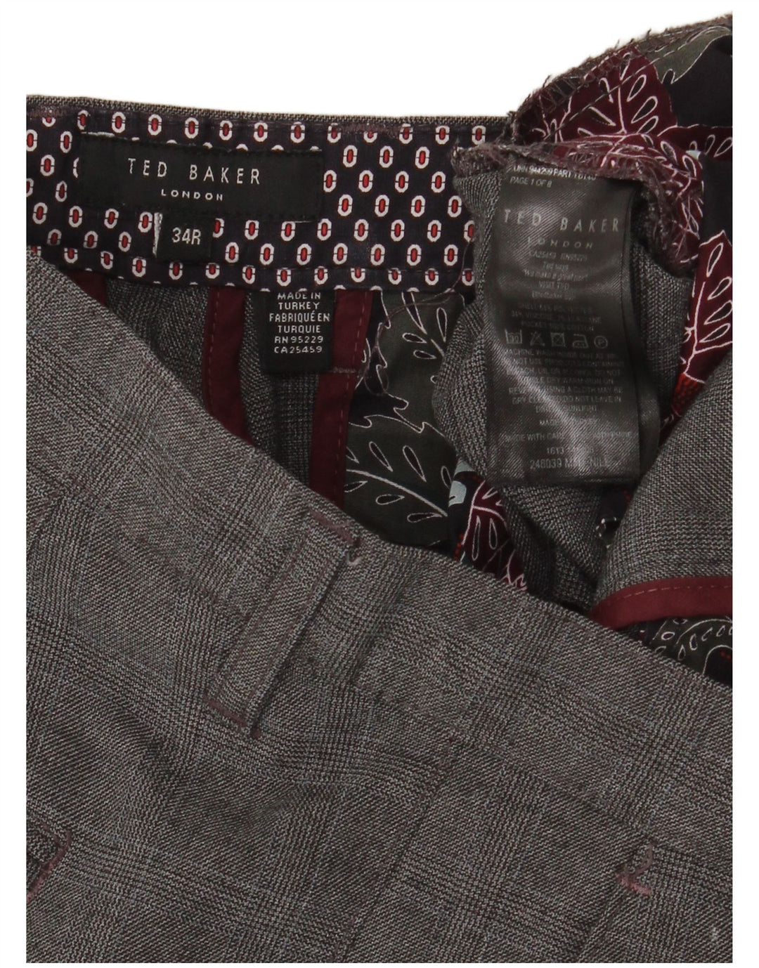 TED BAKER Slim-Anzughose für Herren, W34, L32, grau kariertes Polyester