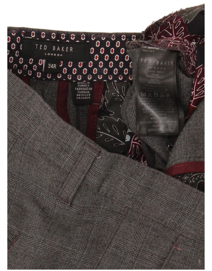 TED BAKER Slim-Anzughose für Herren, W34, L32, grau kariertes Polyester