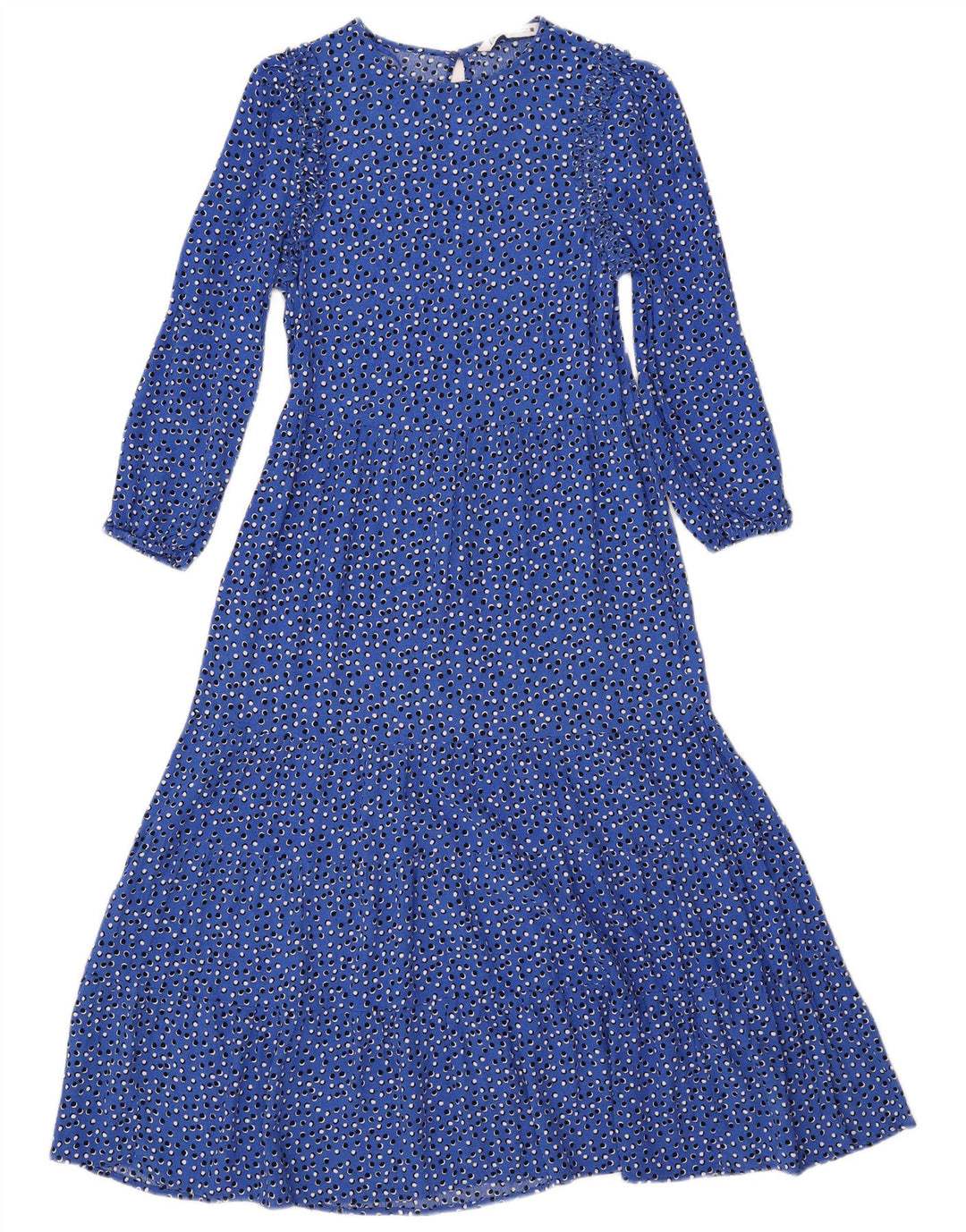 ZARA Damen Maxikleid mit 3/4-Ärmeln, UK 6, XS, blau gepunktete Viskose