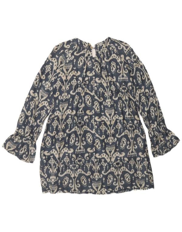 Dondup Langärmliges Damen-Stufenkleid UK 12 Mittelblaue Ikat-Wolle