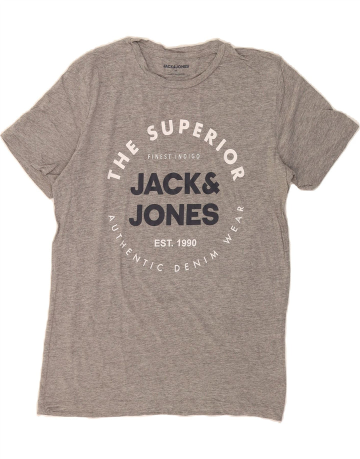 JACK & JONES Mens Graphic T-Shirt Top Medium Grey Vintage Jack & Jones and Second-Hand Jack & Jones from Messina Hembry 