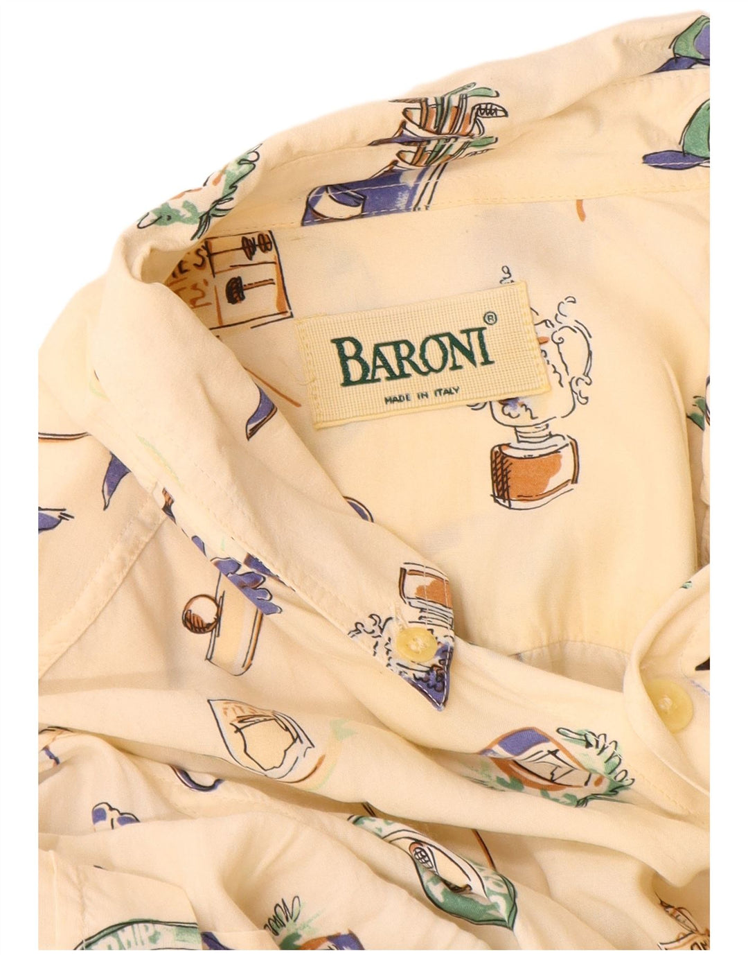 BARONI Herren-Kurzarmshirt mit Grafik, groß, cremefarbene Viskose