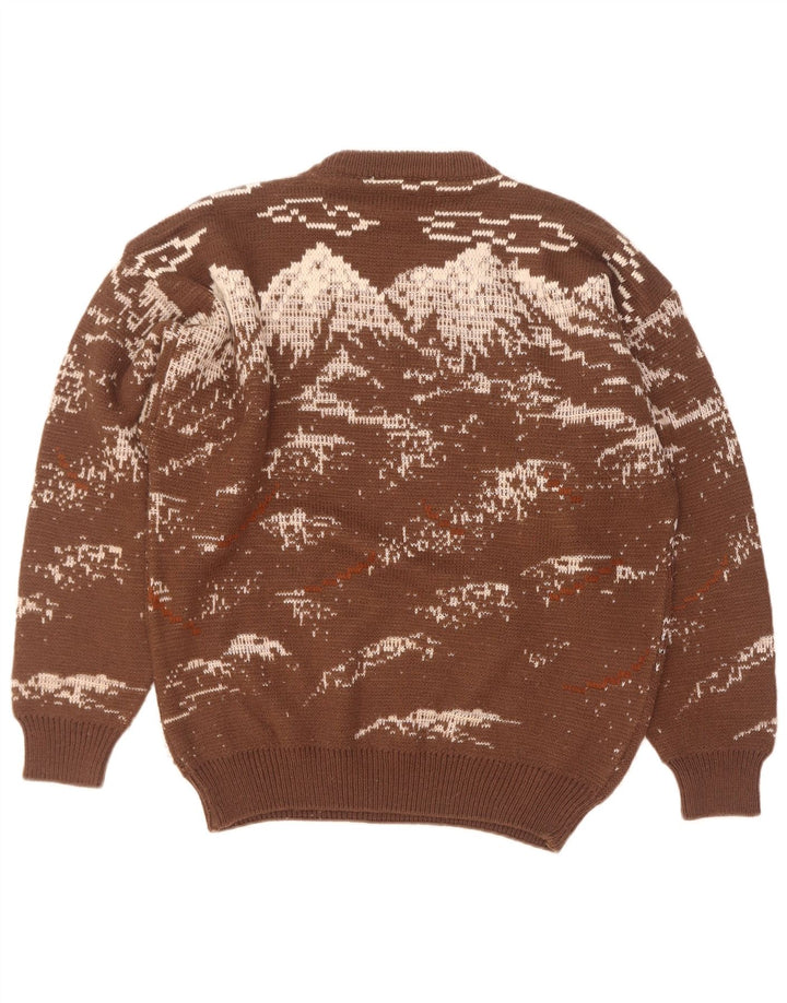 4 Castella Herren-Pullover mit grafischem Rundhalsausschnitt, IT 52, große braune Wolle