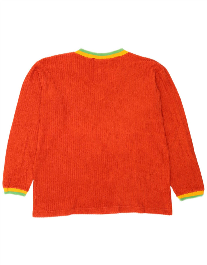 Vintage Damen Top Langarm US 8 Medium Orange Colourblock Baumwolle