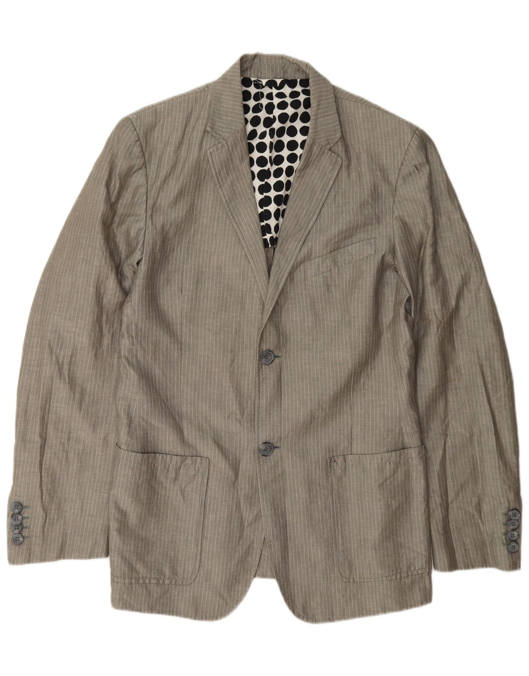 Exte Herren-Blazer mit 2 Knöpfen, UK 38, mittelgraue Nadelstreifen-Baumwolle