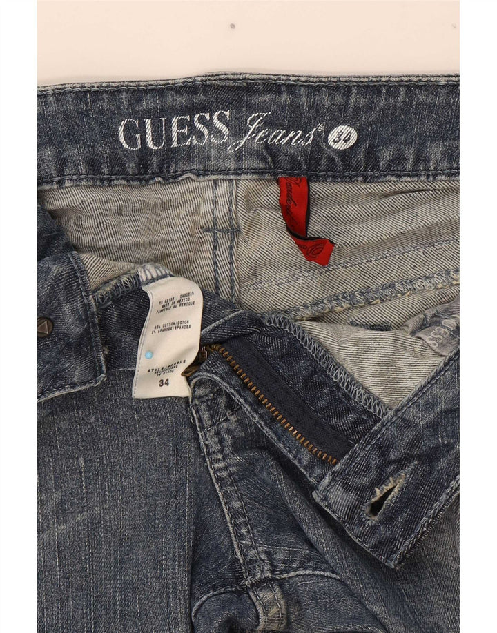 Guess Damen Distressed Bootcut Jeans W34 L30 Blaue Baumwolle