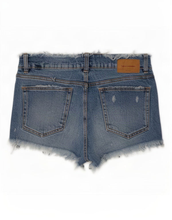 Zara Damen Trafaluc Distressed Denim Shorts EU 38 Small W28 Blaue Baumwolle