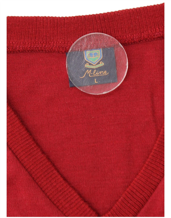 VINTAGE Herren-Pullover mit V-Ausschnitt, großes rotes Polyacryl