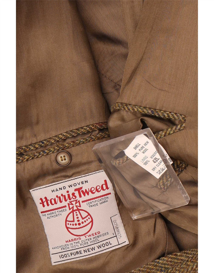 Harris Tweed Herren Longline Blazer Jacke UK 42 XL Khaki Herringbone