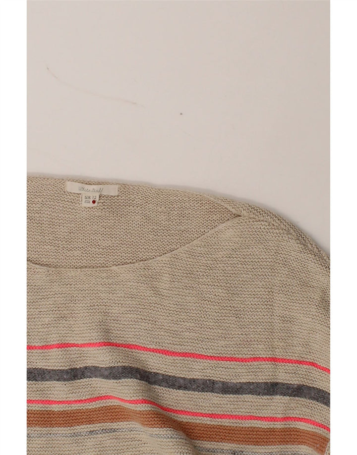 WHITE STUFF Womens Boat Neck Jumper Sweater UK 12 Medium Beige Striped Vintage White Stuff and Second-Hand White Stuff from Messina Hembry 