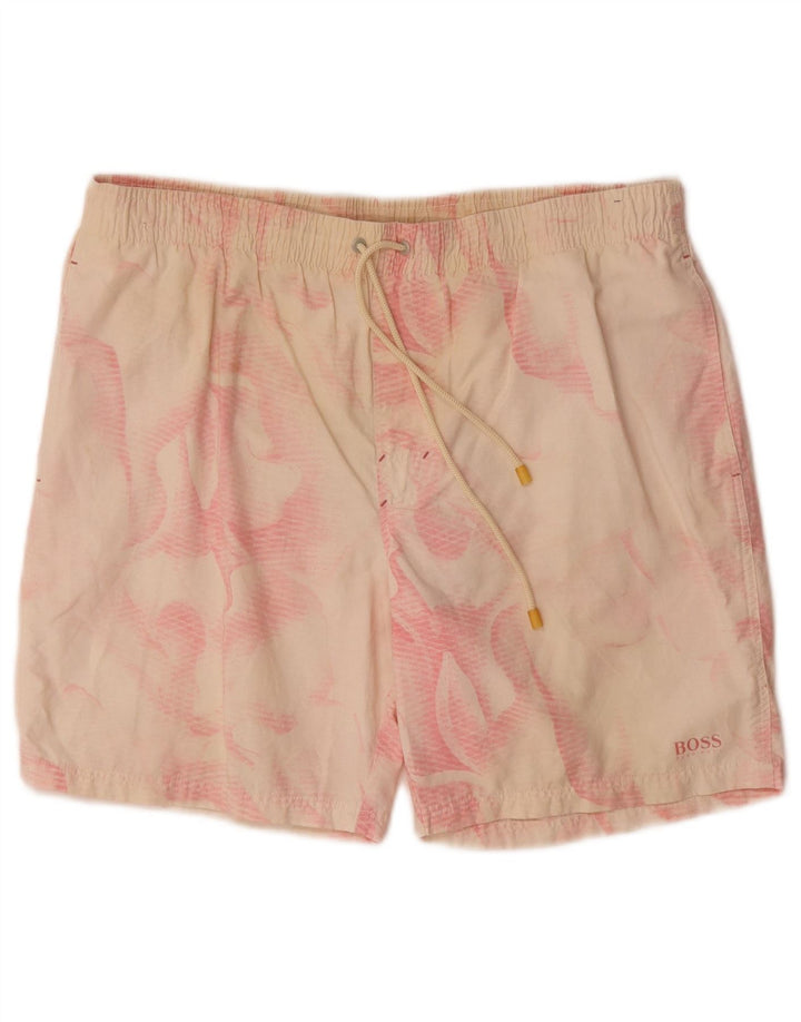 Hugo Boss Herren-Badeshorts, klein, weiße Batik-Baumwolle
