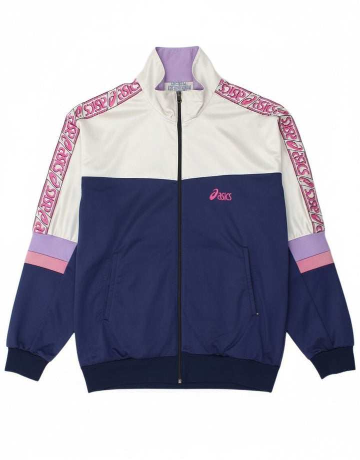 Asics Herren-Trainingsanzugoberteil mit Grafik, mittleres Marineblau, Farbblock