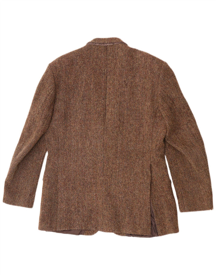 Harris Tweed Herren-Blazer mit 2 Knöpfen, UK 40, große braune Wolle mit Fischgrätenmuster