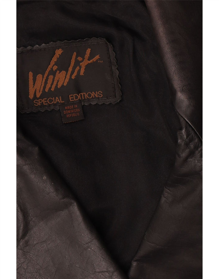 Vintage Damen Übergroßer Ledermantel UK 16 Large Schwarz