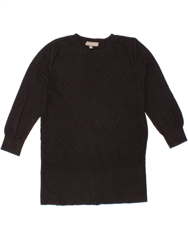 OASIS Womens Crew Neck Jumper Sweater UK 10 Small Black Argyle/Diamond Vintage Oasis and Second-Hand Oasis from Messina Hembry 