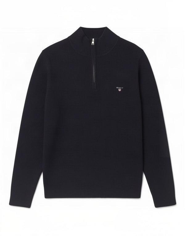 Gant Mens Zip Neck Jumper Sweater 2XL Navy Blue Cotton
