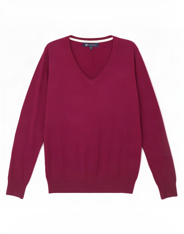 Crew Clothing Damen-Pullover mit V-Ausschnitt, Gr. 8, Größe S, Kastanienbraun, Baumwolle