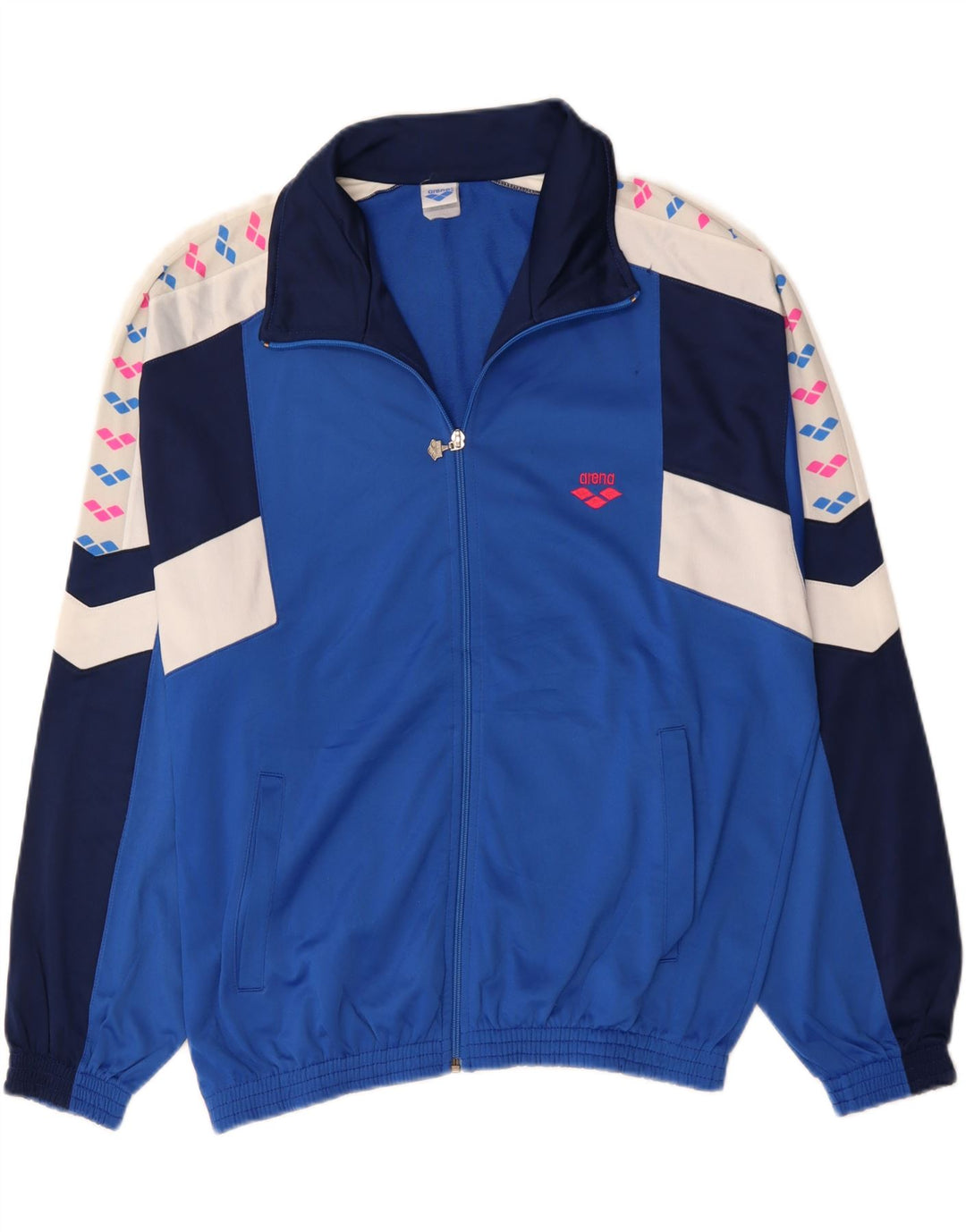 ARENA Herren-Trainingsanzugoberteil mit Grafik, groß, blaues Farbblock-Polyester