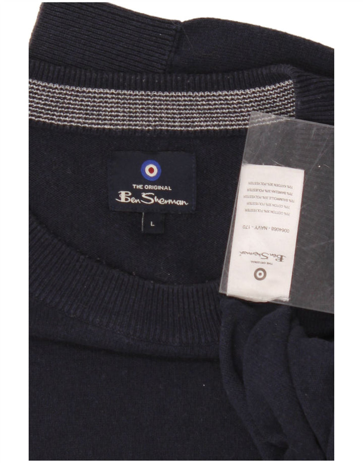 BEN SHERMAN Mens Crew Neck Jumper Sweater Large Navy Blue Cotton