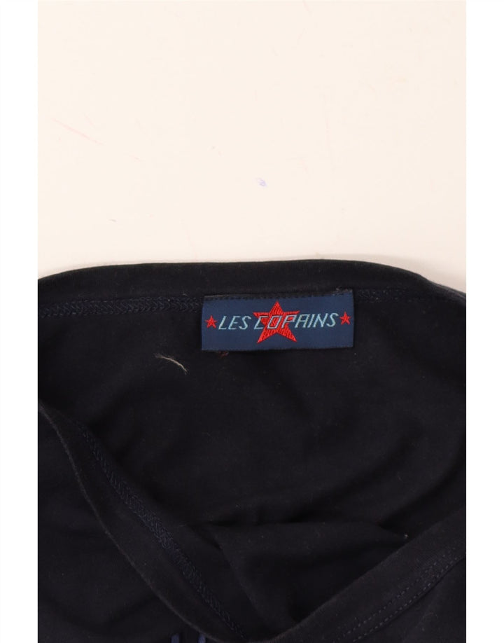 LES COPAINS Womens Graphic Top Long Sleeve UK 14 Medium Navy Blue Cotton Vintage Les Copains and Second-Hand Les Copains from Messina Hembry 