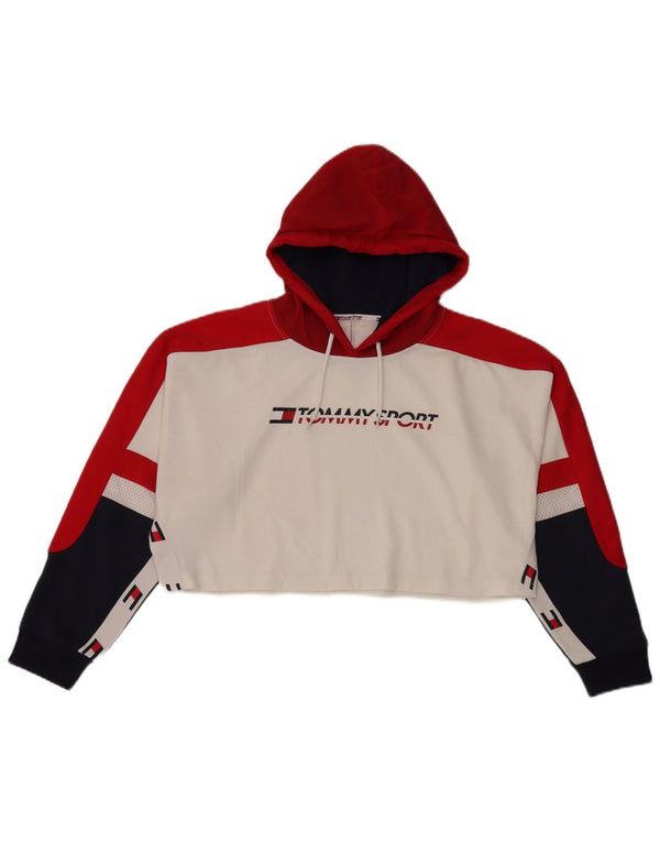 Tommy Hilfiger Damen Crop Graphic Hoodie Pullover UK 16 Large Weiß