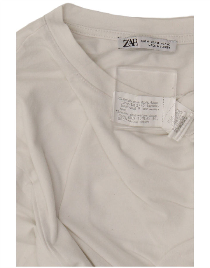 Zara Damen T-Shirt Top UK 12 Mittelweiße Baumwolle