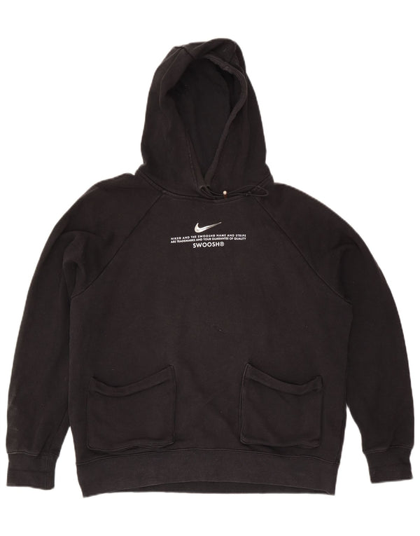 Nike Damen-Kapuzenpullover mit Swoosh-Grafik, übergroß, Gr. 14, mittelschwarz