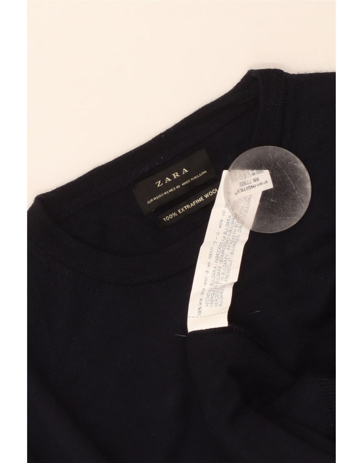 Zara Herren-Pullover mit Rundhalsausschnitt, mittlere marineblaue Wolle