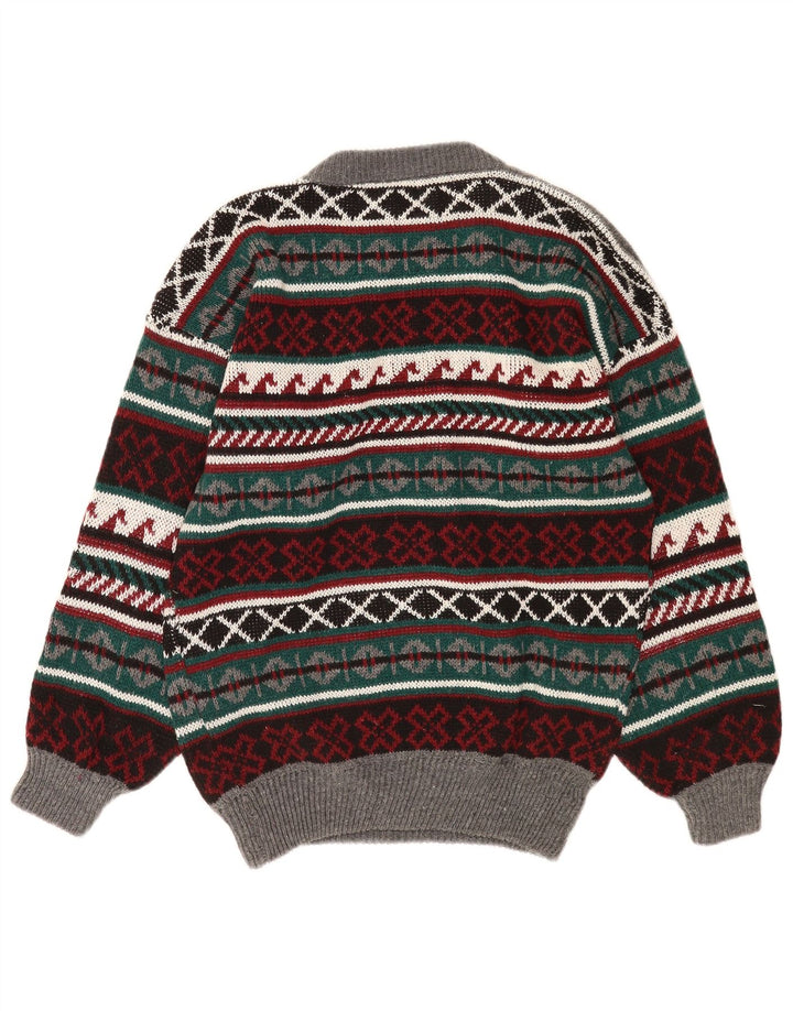 Vintage Herren Pullover mit Rundhalsausschnitt, groß, mehrfarbig, Fair Isle