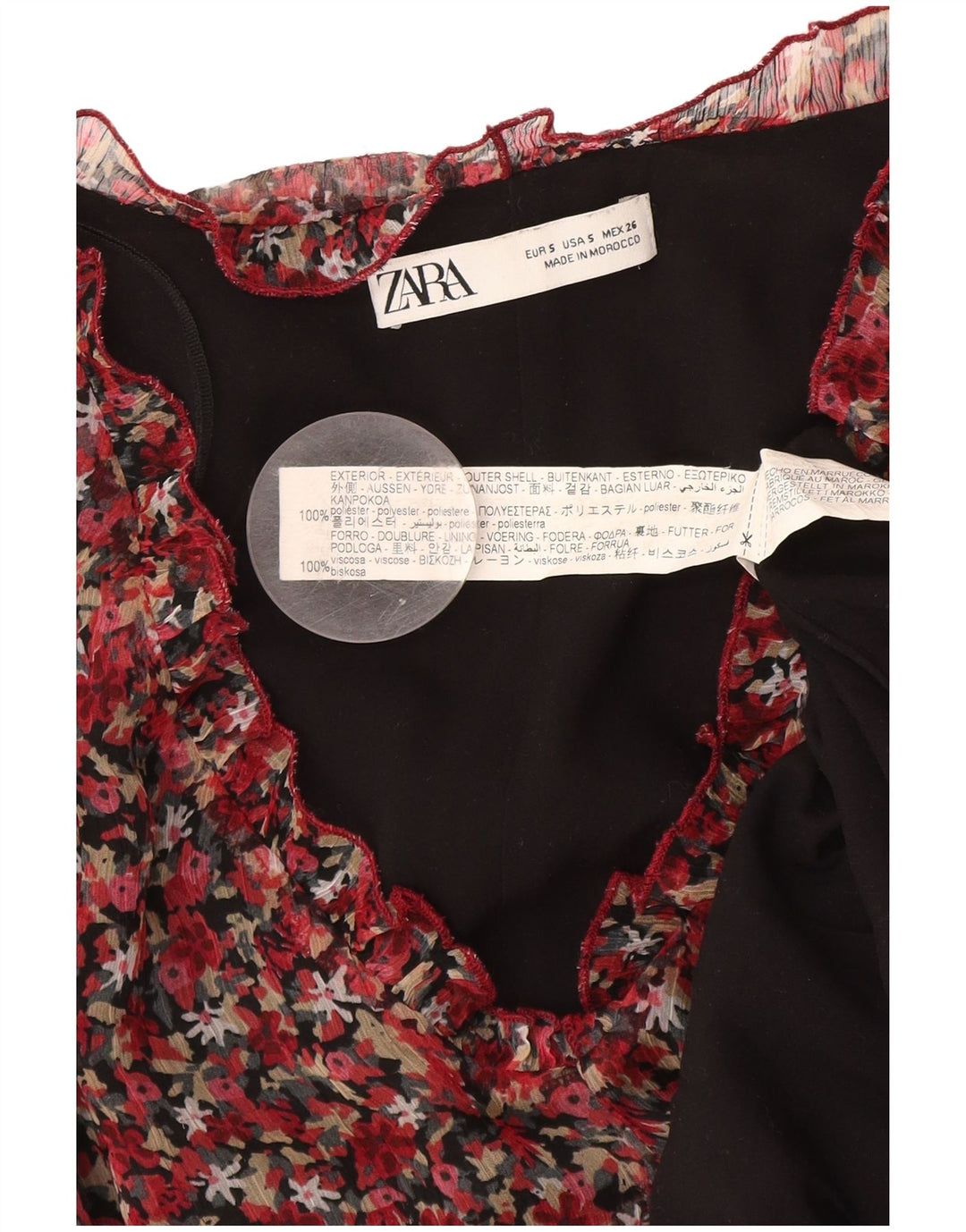 Zara Damen-Etuikleid mit langen Ärmeln, Gr. 10, Größe S, Rot, Blumenmuster, Polyester