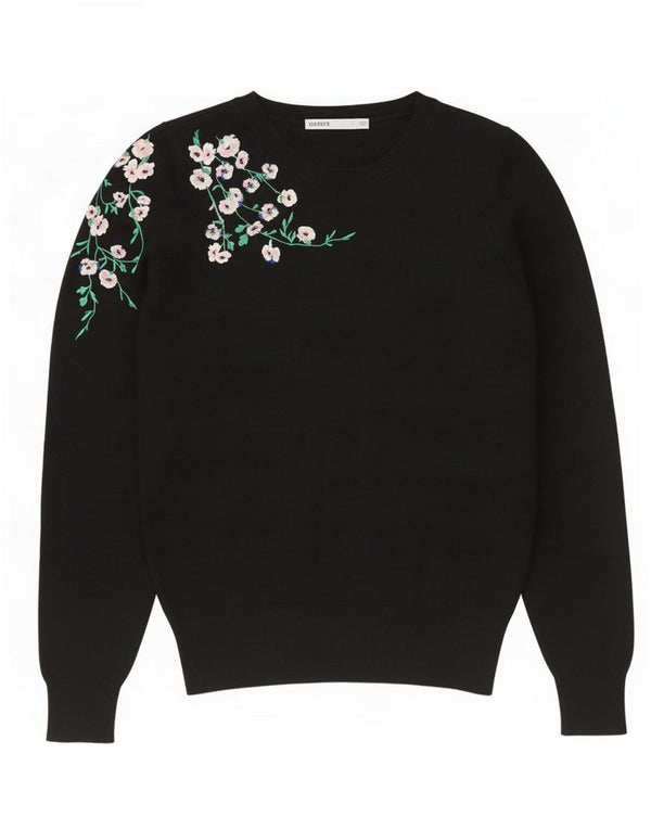 Oasis Damen-Pullover mit U-Boot-Ausschnitt, Gr. 10, Größe S, schwarz, geblümt, Viskose