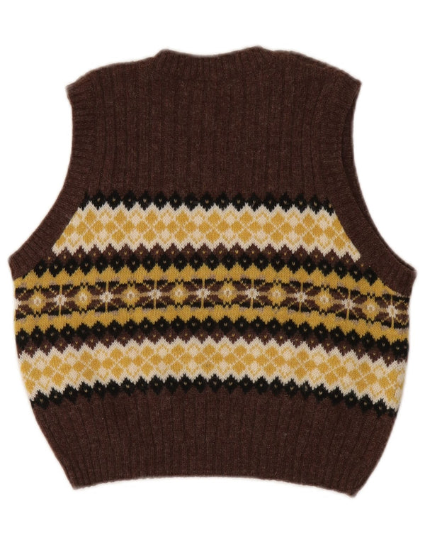 Stefanel Damen Crop Vest Tank Top UK 10 Small Brown Fair Isle Wolle