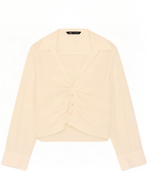 Zara Damen Hemdbluse UK 10 Small Off White Modal