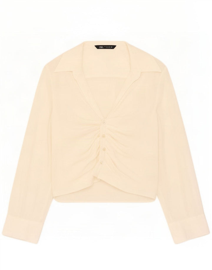 Zara Damen Hemdbluse UK 10 Small Off White Modal
